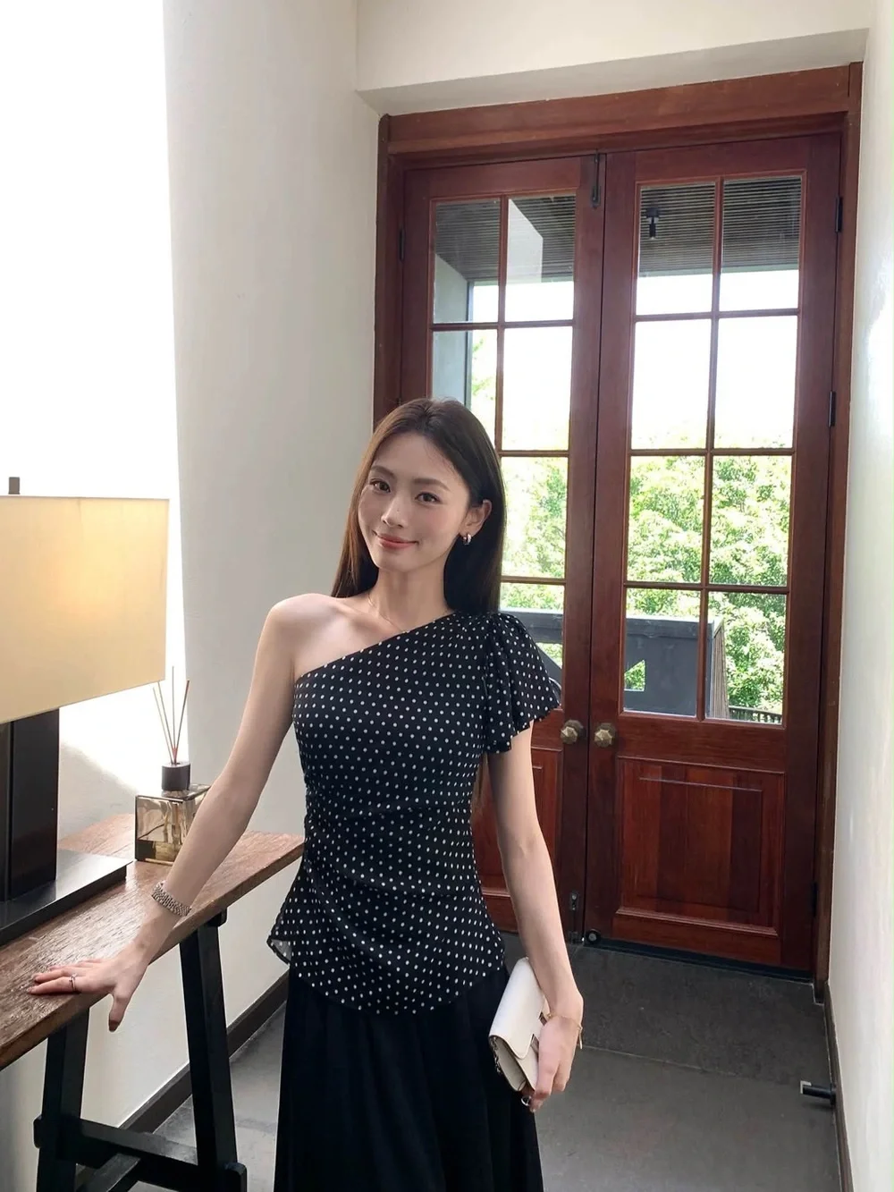 Polka Dot One-Shoulder Top